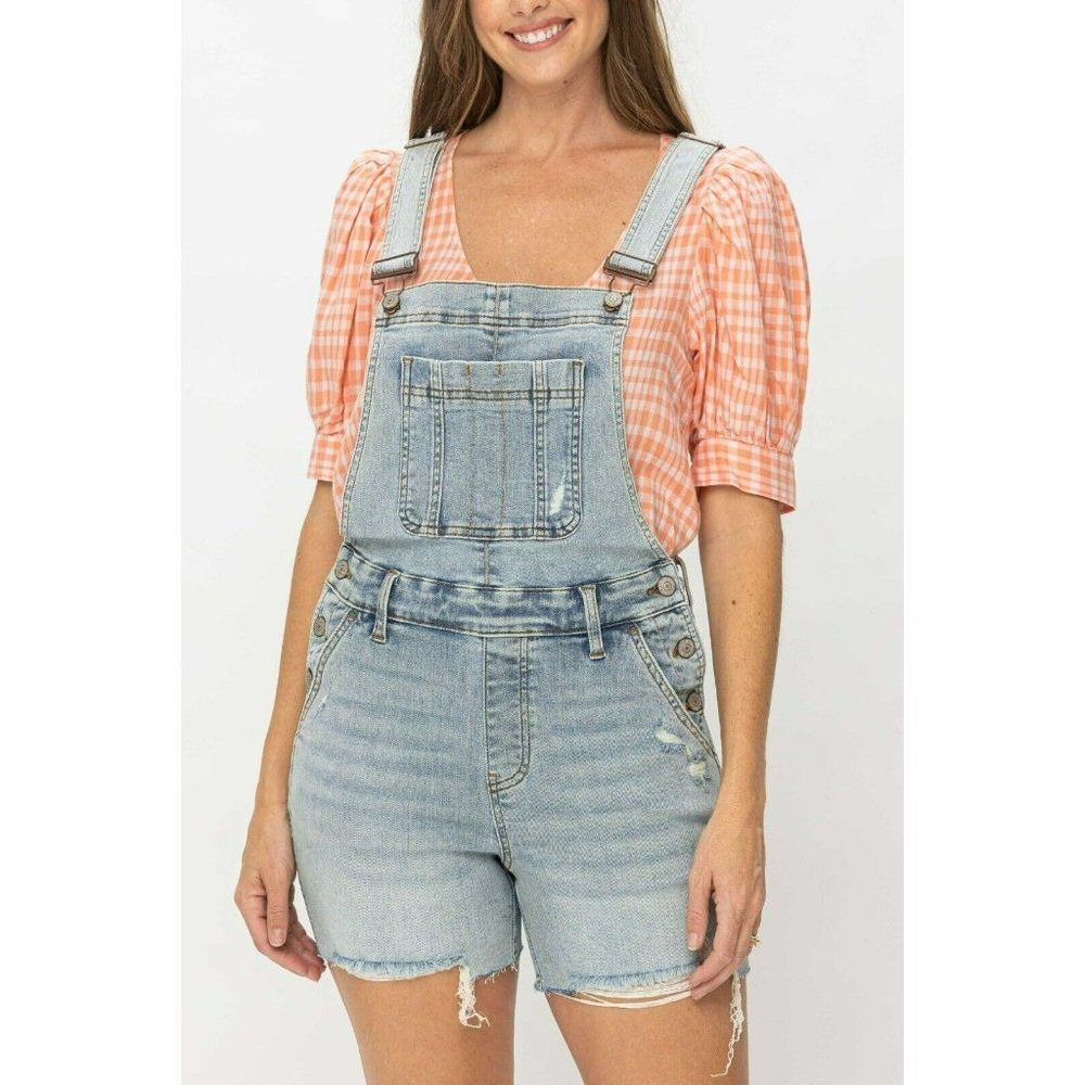 Judy Blue The Daisy Distressed Denim Overall Shorts S-XL New 15210 - Picture 5 of 13